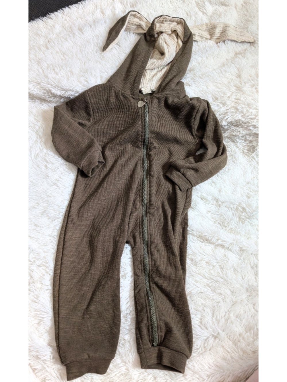 Kids Tales Brown Textured Bunny Ears Hooded One-Piece Onesie Zipper 24 Months